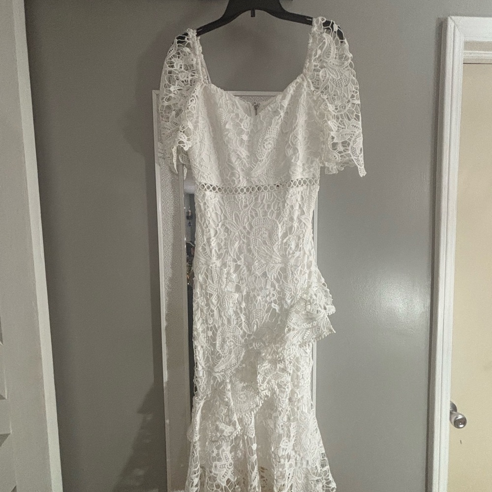 Lulu's White Tiered Ruffled Wedding Gown